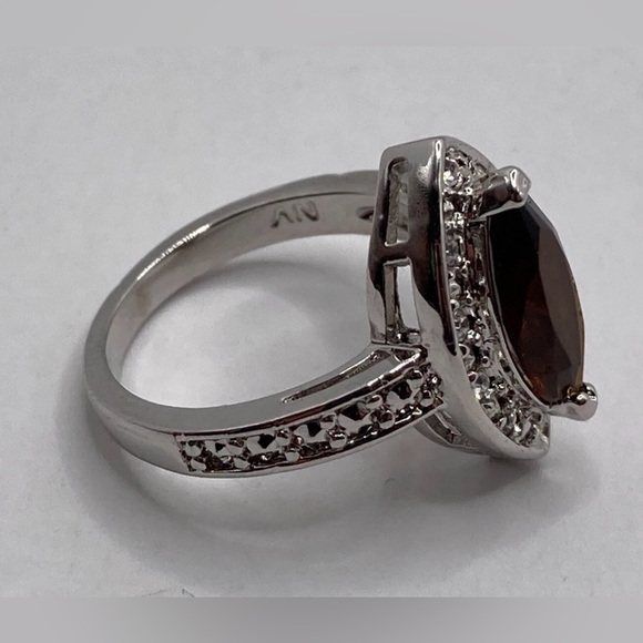Sterling Silver Marquise Cut Smokey Quartz Halo Ring Pave Blend 9 Luxury Jewelry - Picture 4 of 7